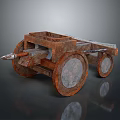 Ancient Wooden Siege Weapon With Rusted Wheels And Metal Spear Tip