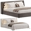 Double Bed with Soft Pillows and Striped Throw Blanket in Light and Gray Tones