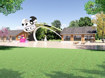 Modern Scenic Gate Cow Element Cow Theme Ecological Farm Gate Scenic Gate Park Entrance Gate model