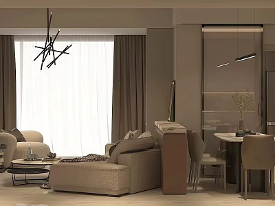 Modern Living Dining Room Interior With Sofa Coffee Table And Dining Table Chairs 3d model