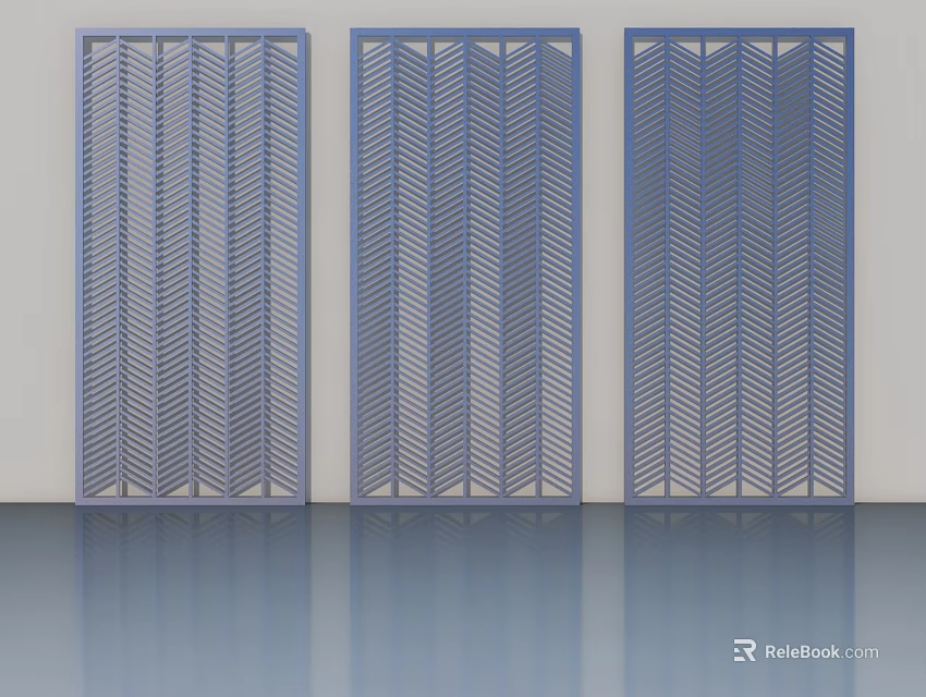 Modern Interior Hinged Doors With Herringbone Perforated Panels And Blue Finish 3d model 