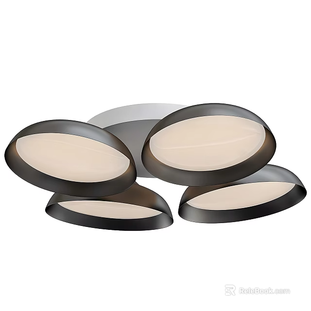 Modern Circular Ceiling Light With Multiple Black Framed White Shades 3d model