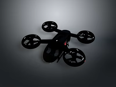 Black Modern Compact Drone With Four Propellers And Red LED Light 3d model