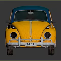Vintage Yellow Beetle Car With Blue Roof And Classic Retro Exterior Design
