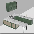 Modern Kitchen Furniture With Green Cabinets Marble Countertop Island Sink And Stove