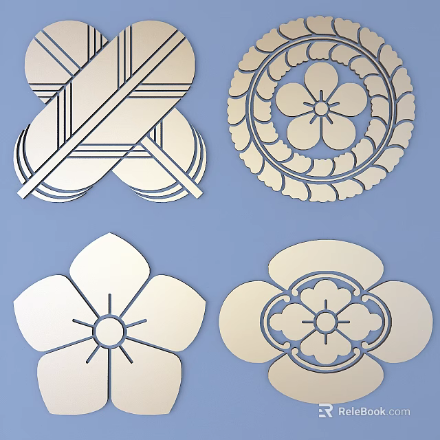 Decorative Carvings With Diverse Floral Geometric Patterns On Blue Background 3d model