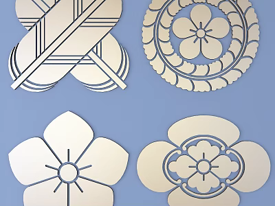 Decorative Carvings With Diverse Floral Geometric Patterns On Blue Background 3d model
