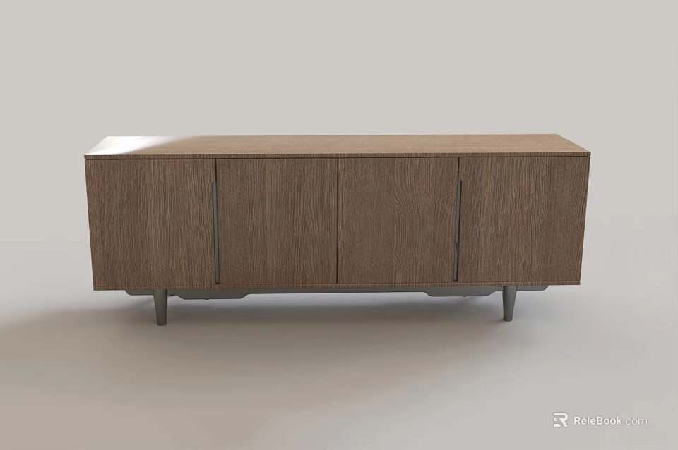 Modern Wooden TV Stand With Brown Finish Cabinet Doors And Metal Legs 3d model 