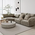 Light Gray L Shaped Sofa And Round Terrazzo Coffee Table Set With Decorative Pillows 3d model