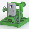 Green Industrial Pump Unit With Motor Pipes And Control Panel On Base Frame 3d model