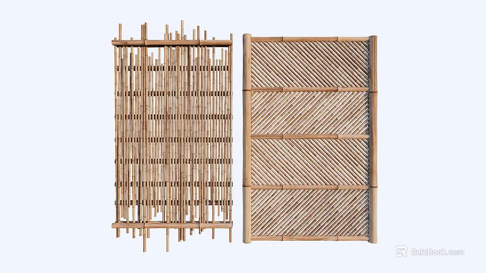 Bamboo Room Screens With Woven Patterns And Vertical Horizontal Structure 3d model 