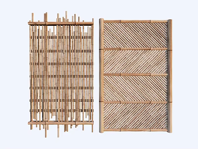 Bamboo Room Screens With Woven Patterns And Vertical Horizontal Structure 3d model