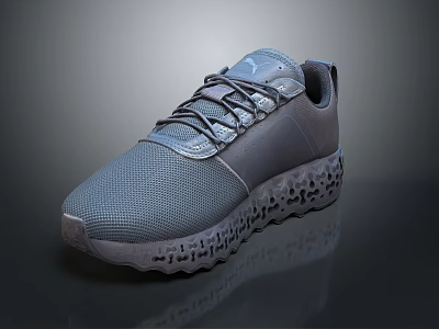 Lightweight Gray Sports Shoes With Breathable Mesh Upper And Rubber Sole 3d model
