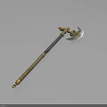 Traditional Decorative Axe Featuring Golden Ornament And Intricately Carved Black Handle