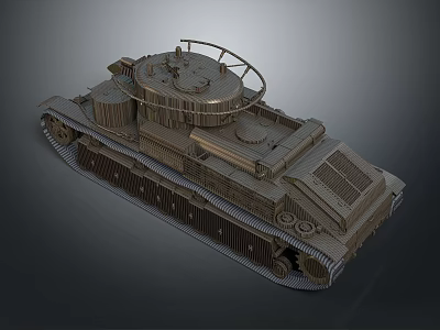 Detailed Vintage Military Tank Vehicle With Tracks Turret And Armor Structure 3d model