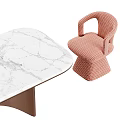 Elegant Modern Dining Table Set With Marble Top And Six Pink Upholstered Chairs 3d model