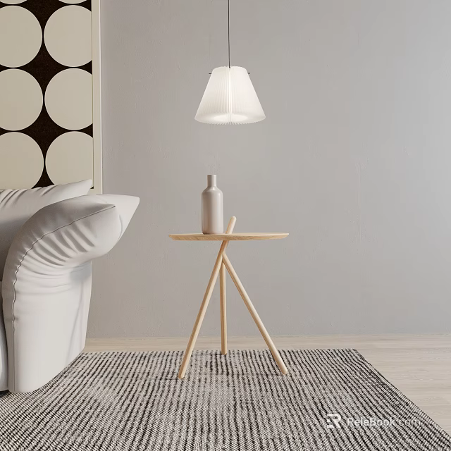 Modern Living Room Interior With Wooden Side Table White Sofa And Pendant Lamp 3d model 
