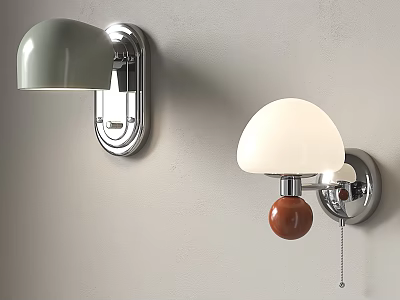 Modern Wall Lamps with Green White Shades Brown Ball and Silver Mount on Gray Wall 3d model
