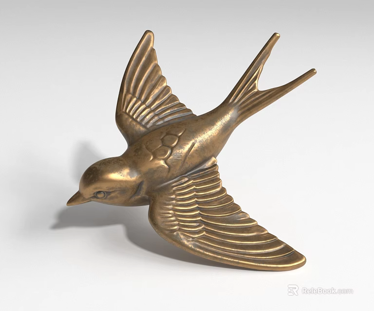 Artistic Brass Swallow Sculpture in Dynamic Flying Pose for Landscape Decoration 3d model 