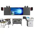 Professional Desk Setup With Large Screen Monitor Speakers And Control Console