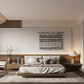 Modern Minimalist Bedroom Interior Design With Wooden Bed Decorative Tapestry And Area Rug
