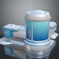 Futuristic Architectural Structure With Blue Transparent Panels Hexagonal Texture And Silver Geometric Base 3d model