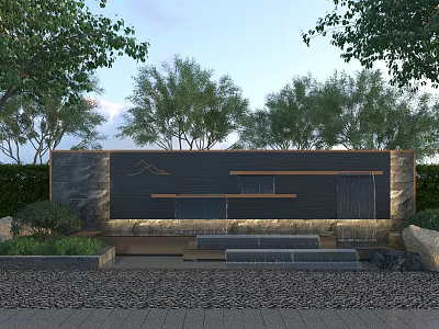 Modern Scenic Feature Wall With Lush Green Trees Waterfall And Natural Landscape Elements 3d model