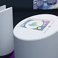 Three White Cylindrical Devices With Futuristic City Scene On Digital Screen