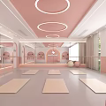 Pink Themed Fitness Studio With Yoga Mats And Mirrors