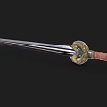 Ancient Medieval Sword With Sharp Metal Blade Decorative Hilt Red Grip And Gold Accents Weapon