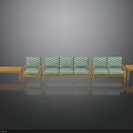 Modern Minimalist Furniture Set With Teal White Zigzag Pattern Sofa And Wooden Coffee Tables