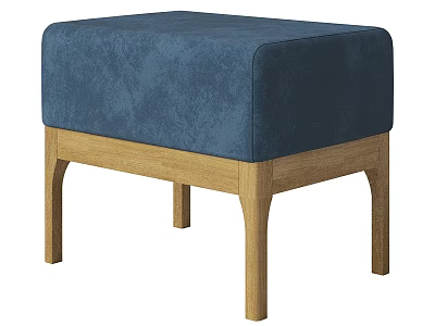 Blue Padded Ottoman With Wooden Legs For Modern Living Room Seating 3d model