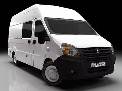 White Commercial Van Exterior With Side Windows Black Front Bumper And Doors 3d model