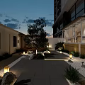 Serene Residential Zen Courtyard Landscape Design With Warm Ambient Night Lighting Natural Stones And Plants