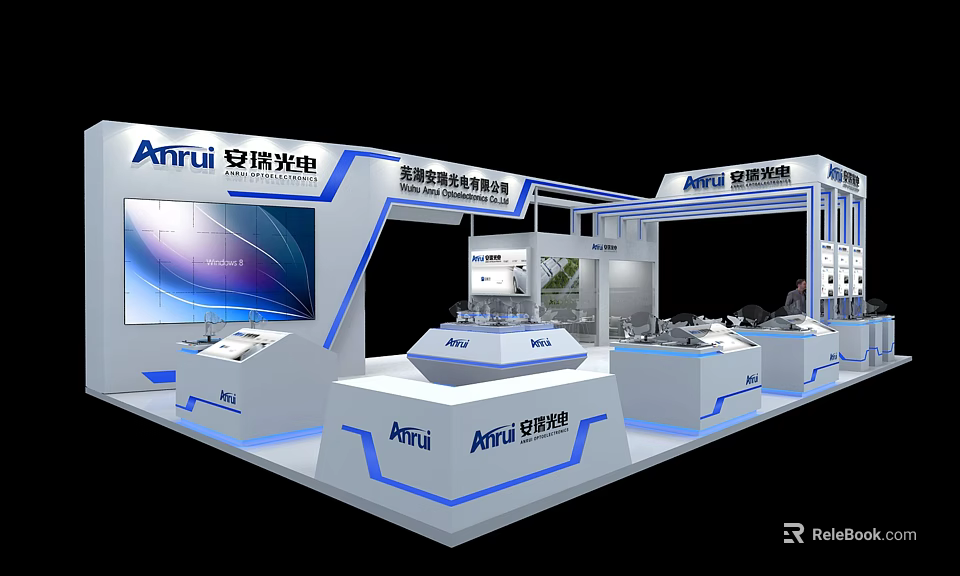 AnRui Exhibition Booth Modern Design With Display Counters And Large Screen 3d model 