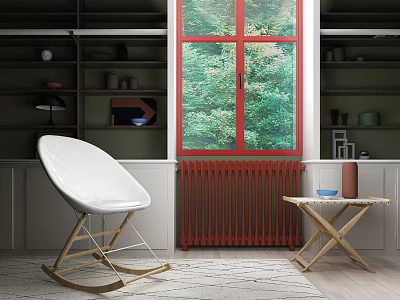 White Curved Leisure Rocking Chair With Small Side Table By Red Window 3d model