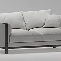 Modern Light Gray Fabric Double Sofa With Black Frame And Soft Cushions 3d model