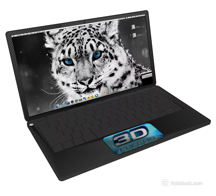 Portable Laptop Featuring Snow Leopard Screen And 3D Logo Design 3d model 