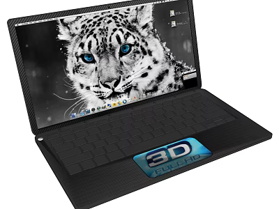 Portable Laptop Featuring Snow Leopard Screen And 3D Logo Design 3d model
