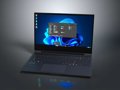 Sleek Modern Laptop Design Featuring Blue Screen Display Open Windows Interface And Keyboard 3d model