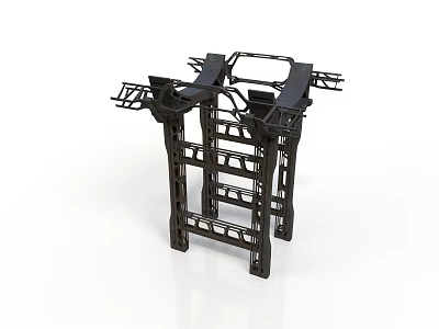 Black Metal Equipment Frame With Support Legs And Cross Bars Structure 3d model