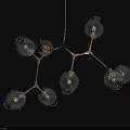 Modern Branched Chandelier Design With Metal Frame Clear Glass Shades And Light Bulbs