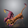 Two Colorful Patterned Feline Animals With Long Tails Interacting On Dark Background