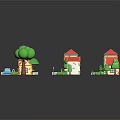 Residential Area Layout With Small Houses Red Roofs Green Lawns And Trees