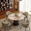 Elegant Modern Dining Table Set With Round Marble Top And Four Light Green Chairs 3d model