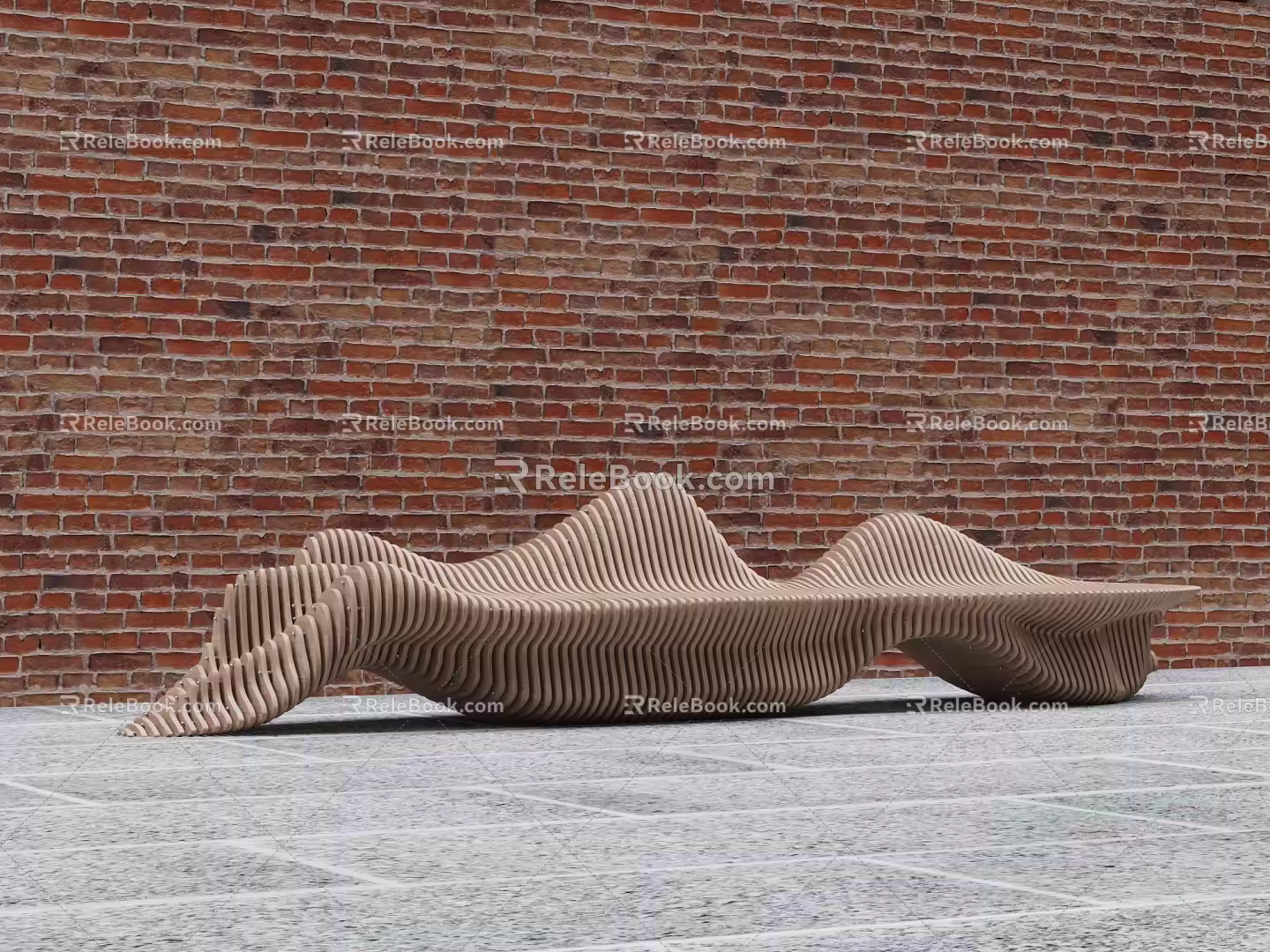Modern public chair slice shaped bench 3d model