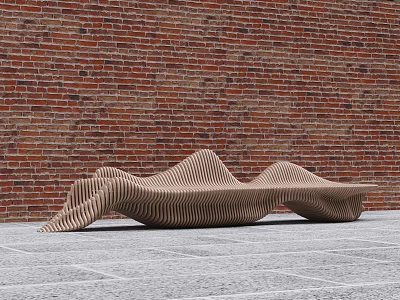 Modern Wave Shaped Public Chair With Striped Surface By Red Brick Wall 3d model