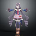 3D Anime Character With Cat Ears Purple Hair And Colorful Costume Design