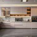 Modern Kitchen Interior Design With Light Colored Cabinets Glass Cabinets Countertop And Built In Appliances