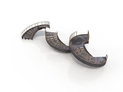 Curved Metallic Stairs With Metal Railings And Three Connected Arches 3d model